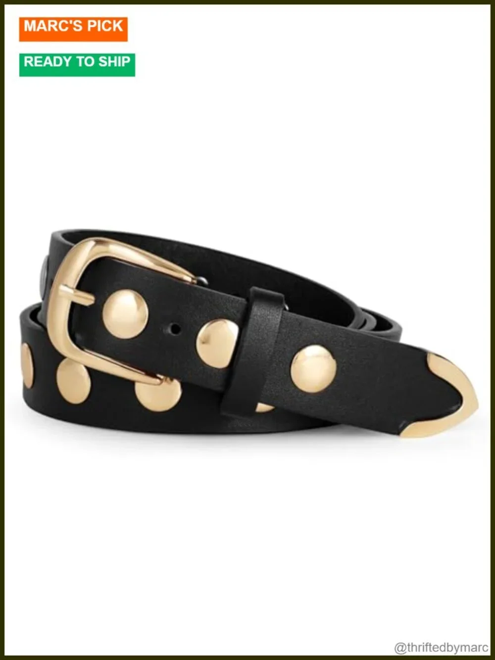 Faux Leather Studded Belt with Gold Buckle Punk Vintage Adjustable